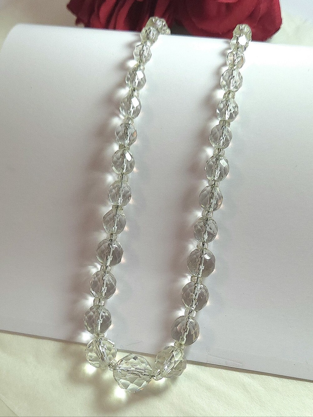 Vintage Clear Cut Crystal Beaded Necklace High Quality Cut Crystal Necklace 17"